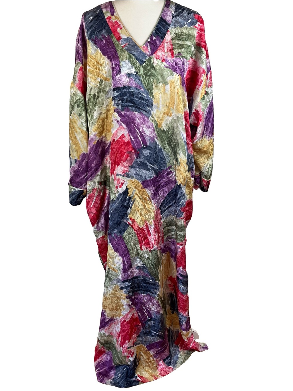 Vintage Mary McFadden Brush Stroke 1980’s Hostess Caftan Pockets Side Slit OS